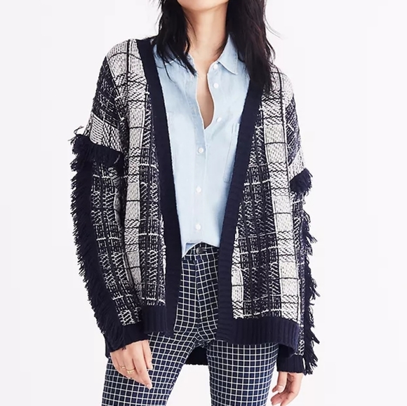 Madewell Sweaters - Madewell Plaid Fringe Cardigan